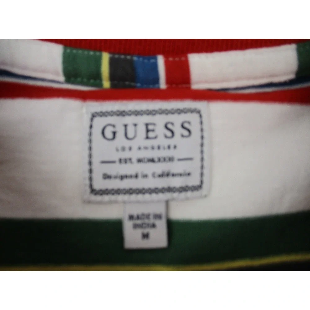 Guess Shirt Mens Medium White Multicolor Striped Embroidered Logo Retro Y2K - Picture 4 of 11